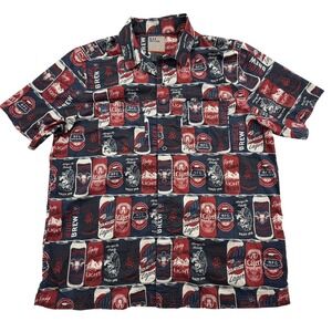 511 Tactical Mens M Blue Short Sleeve Snap Button Beer Can Allover Print